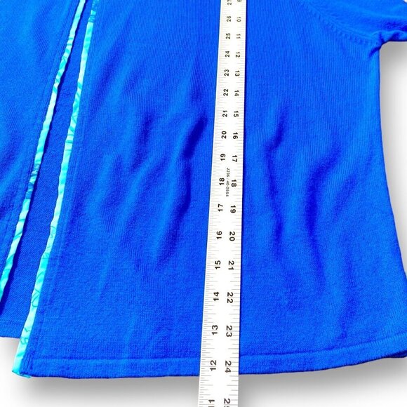 VTG Premier Intl Cardigan Womans 2X Blue Open Short Sleeve Floral Trim Sweater - Picture 6 of 9